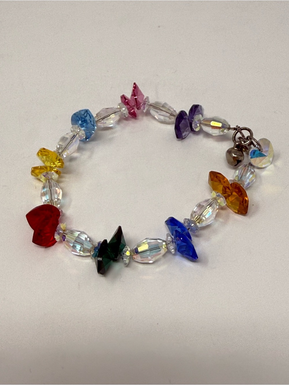 Colorful, multi-shaped heart shaped crystal beaded bracelet